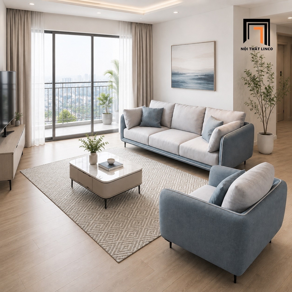sofa phối màu da giả hiện đại