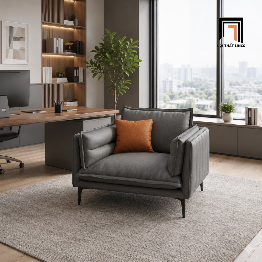 sofa da pu xám đậm