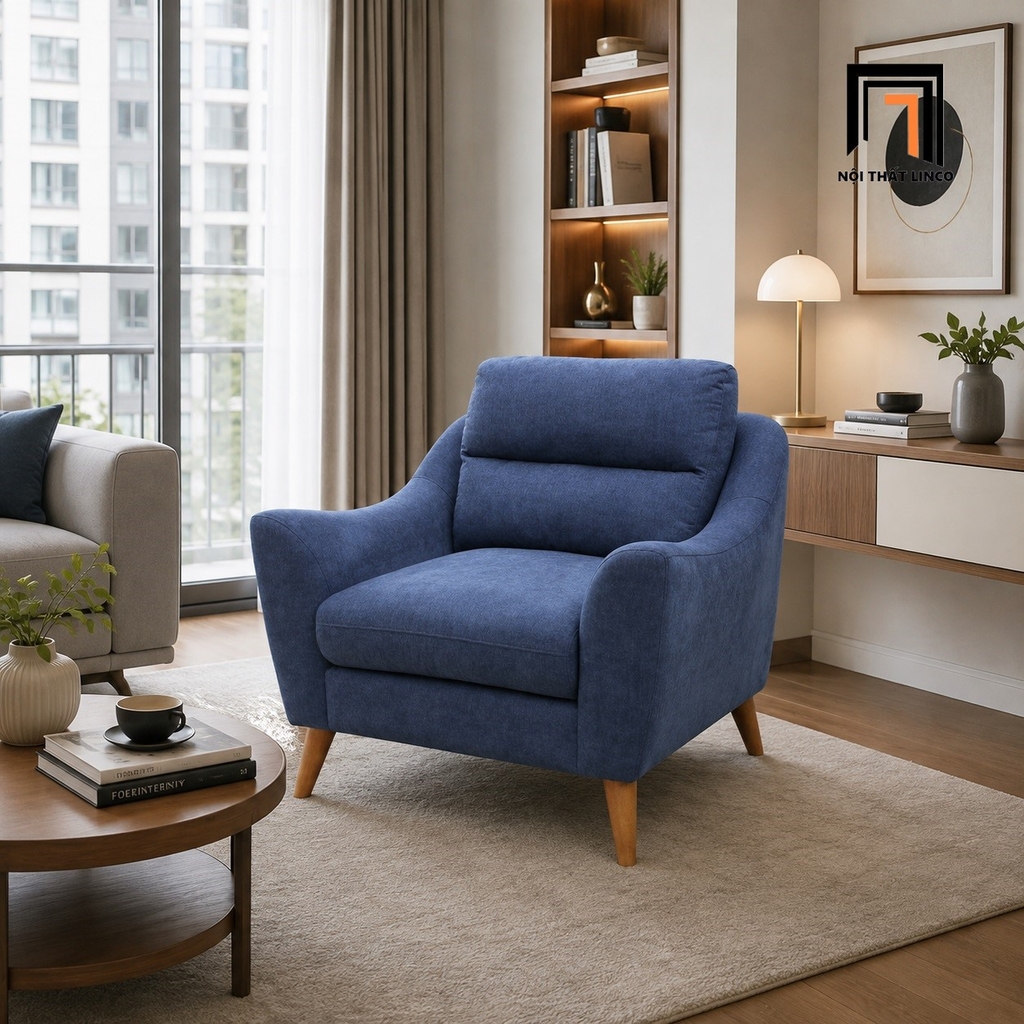sofa vải nỉ xanh dương