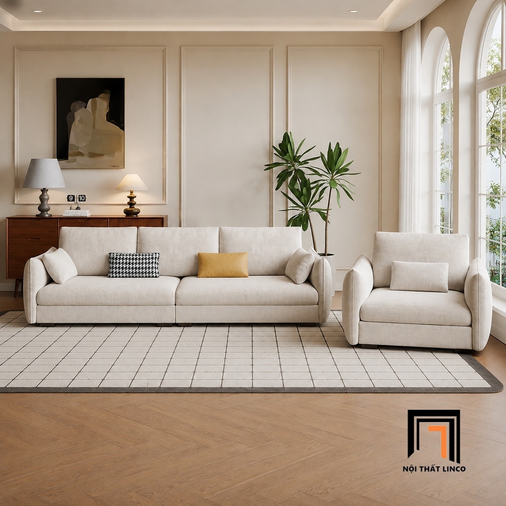sofa phòng khách gia đình xám trắng giá rẻ