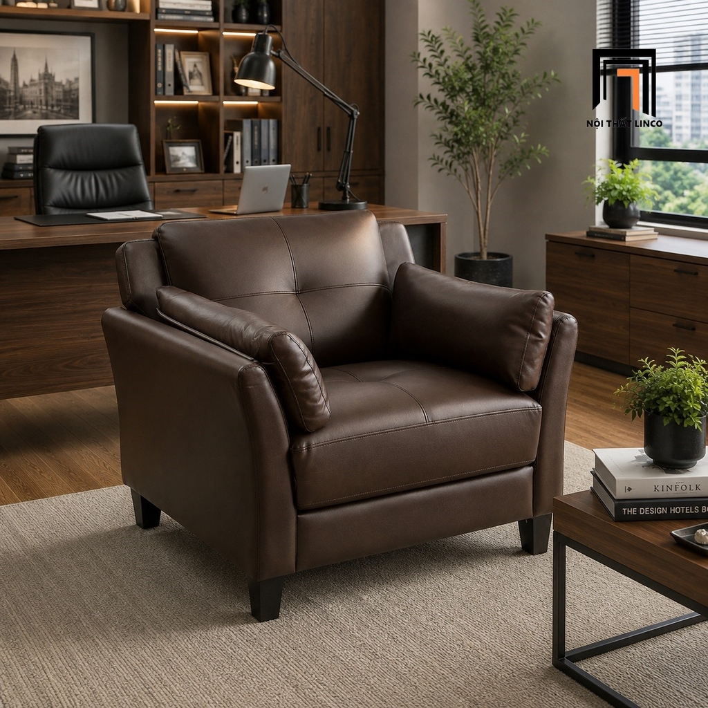 sofa da công nghiệp nâu đậm