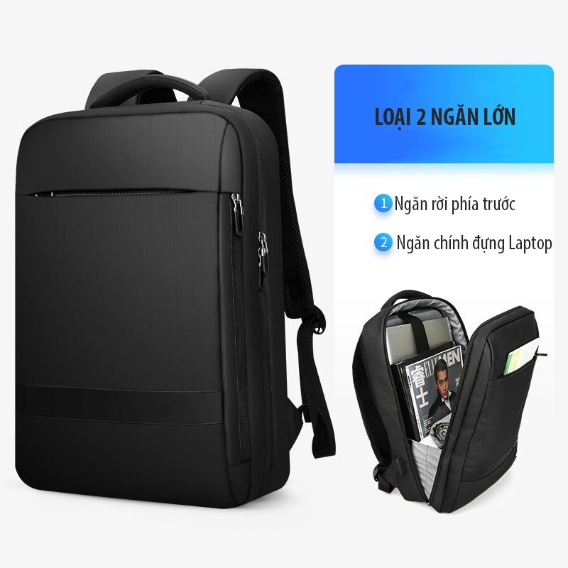 Balo đựng Laptop, Macbook 15.6 inch Mark Ryden 2 ngăn lớn mở 180 độ viền da kèm cáp sạc ẩn cao cấp