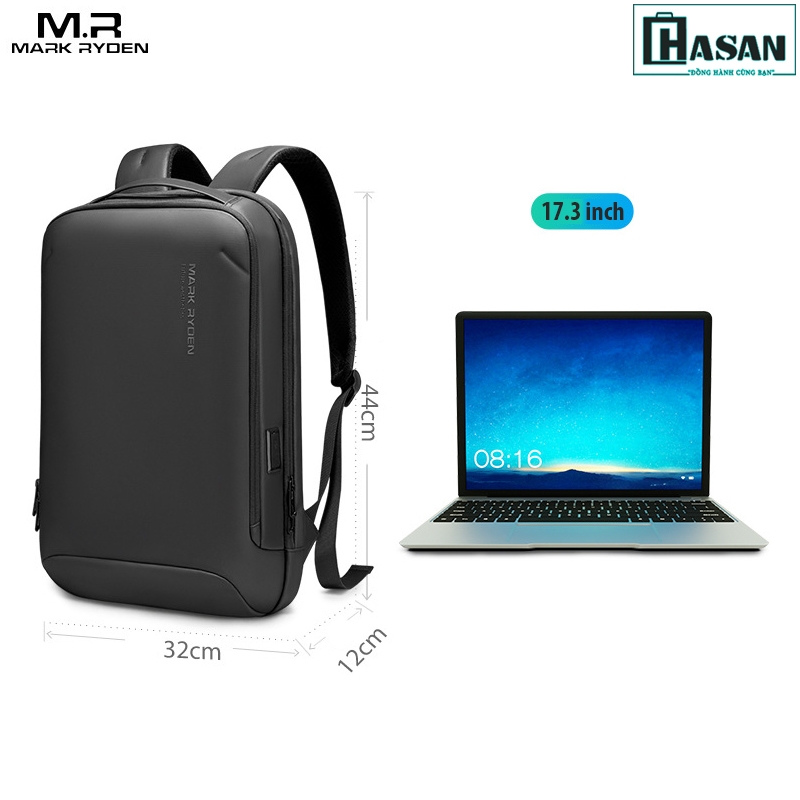 Balo đựng Laptop, Macbook Mark Ryden mỏng nhẹ kèm cáp sạc ẩn USB Type A và USB Micro B cao cấp