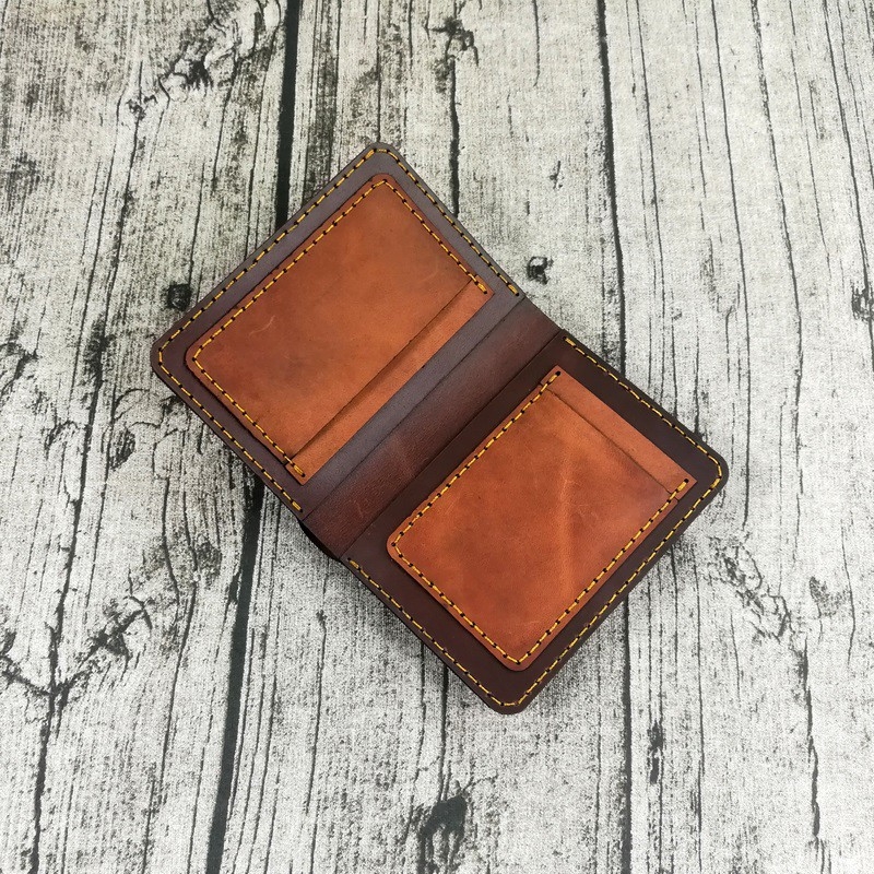 Ví đứng da bò handmade cao cấp - Nâu phối màu
