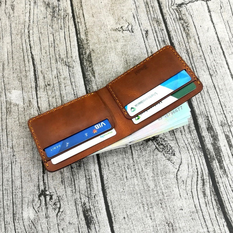 Ví nam da bò handmade mẫu ngang cao cấp - Nâu da