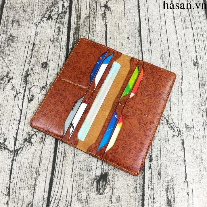 Ví da mẫu dài cầm handmade da thật cao cấp gợn sóng