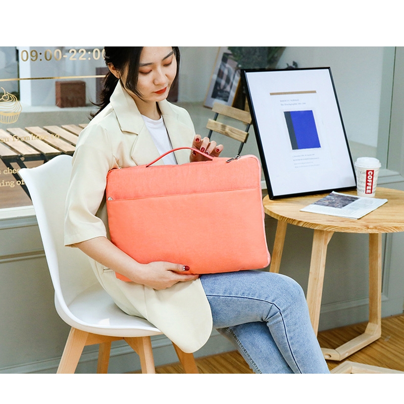 Túi chống sốc Macbook, Laptop viền màu, ngăn phụ ngang kèm quai xách bằng da