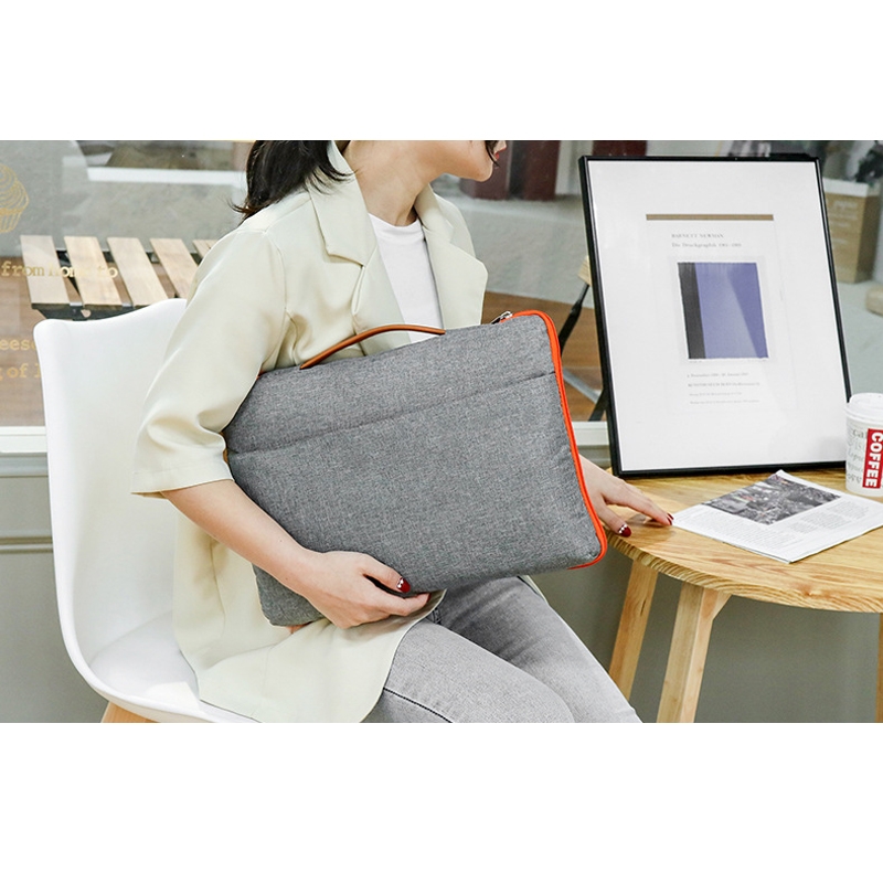 Túi chống sốc Macbook, Laptop viền màu, ngăn phụ ngang kèm quai xách bằng da