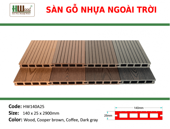HW140A25 Coffee 140x25x2900 Lổ vuông vân 3D