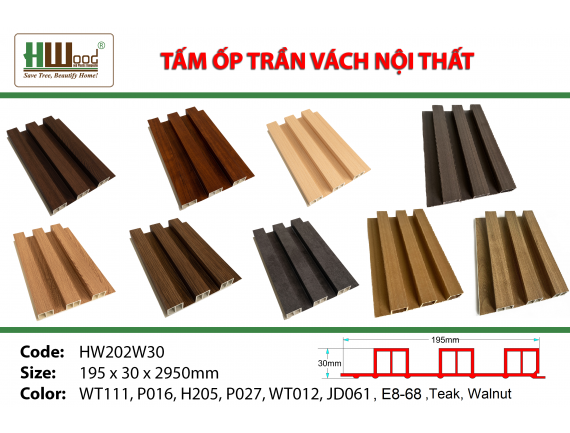 HW202W30ID Teak 195x30x2950 Lam sóng