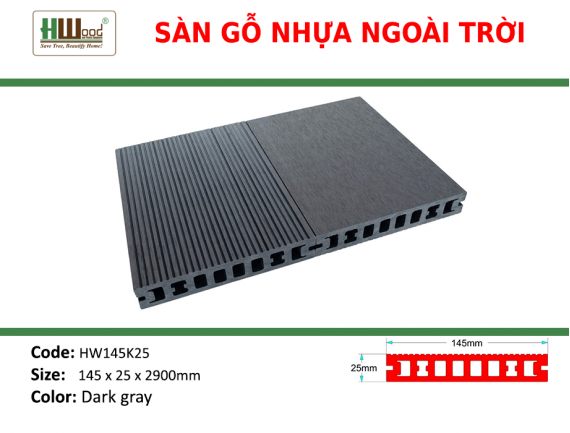HW145k25 Dark Grey 145x25x2200 Lổ vuông