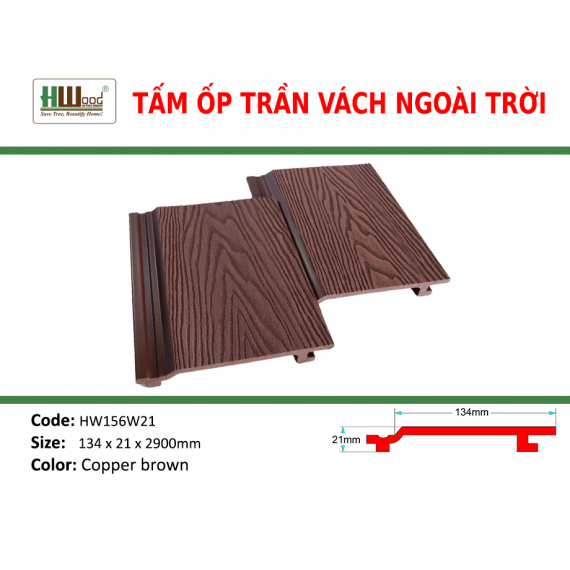 HW156W21 Copper Brown 134x21x2900 Phẳng vân 3D