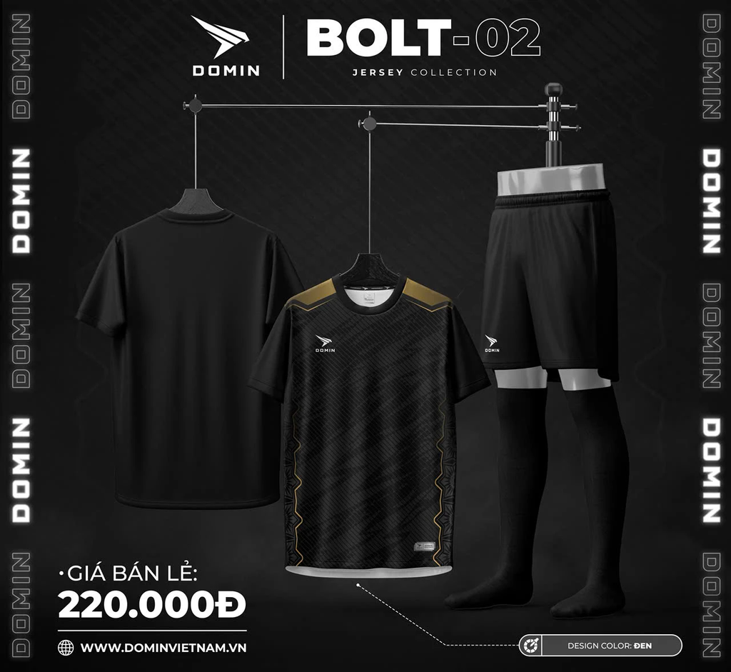 Bộ Quần Áo Bóng Đá Domin BOLT 02 - Màu Đen