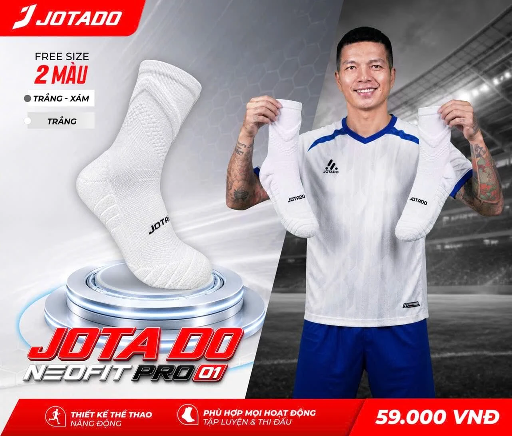TẤT THỂ THAO Jotado NEOFIT PRO 01 – Công nghệ NeoFit 3D ôm sát vòm chân trống xù - Màu Trắng