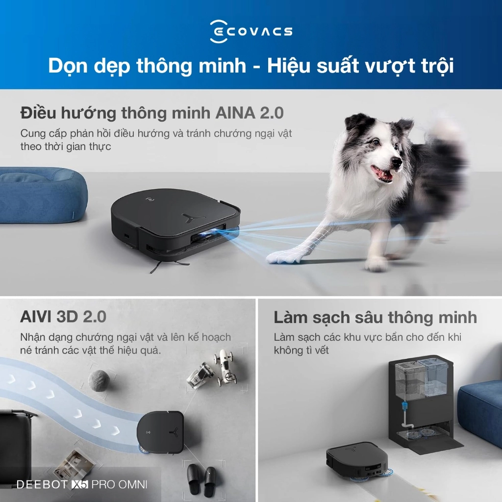 Robot Hút Bụi Lau Nhà Ecovacs Deebot X5 Pro Omni Giặt Nước Nóng