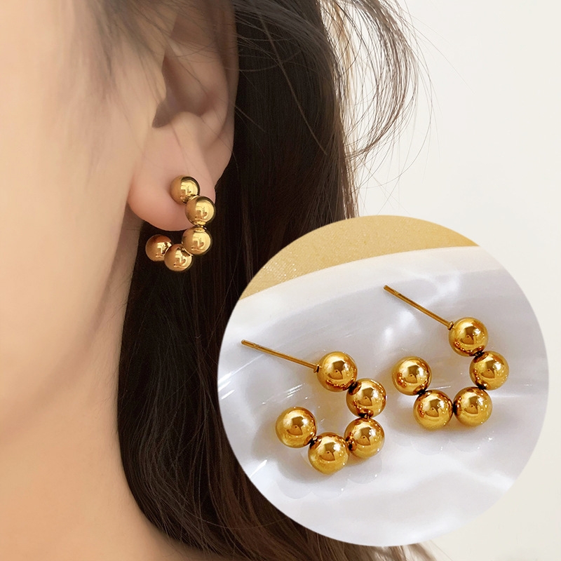 Bông tai titan vàng  hạt tròn 2600138