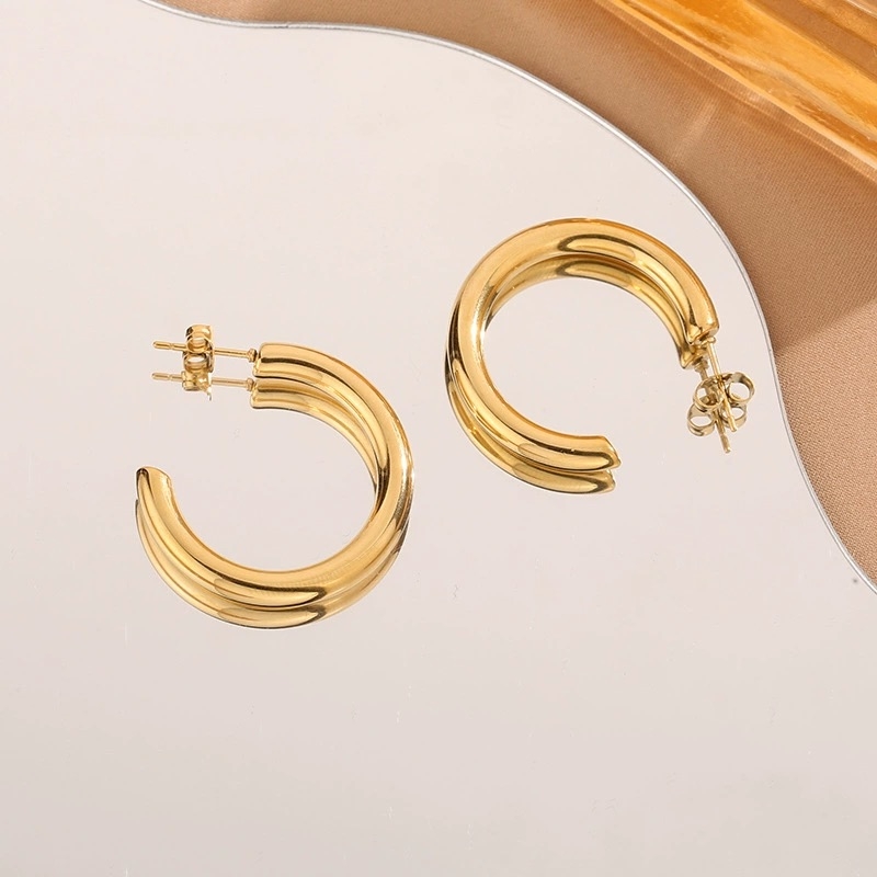 Bông tai titan mạ vàng tròn 2500145