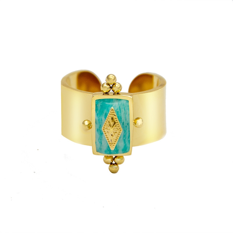 Nhẫn titan đính đá  thạch anh xanh 2500569