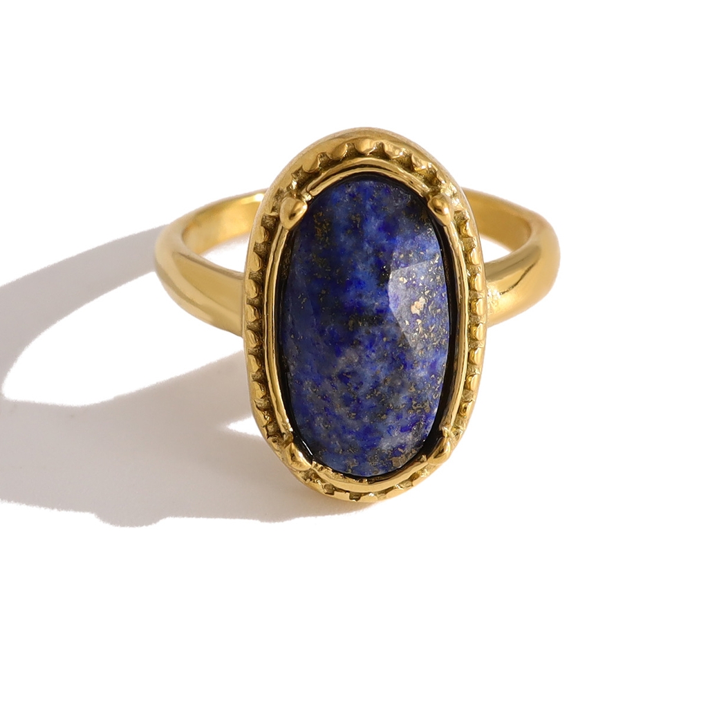 Nhẫn titan freesize mạ vàng đá ngọc lưu ly (Lapis lazuli) 2500596
