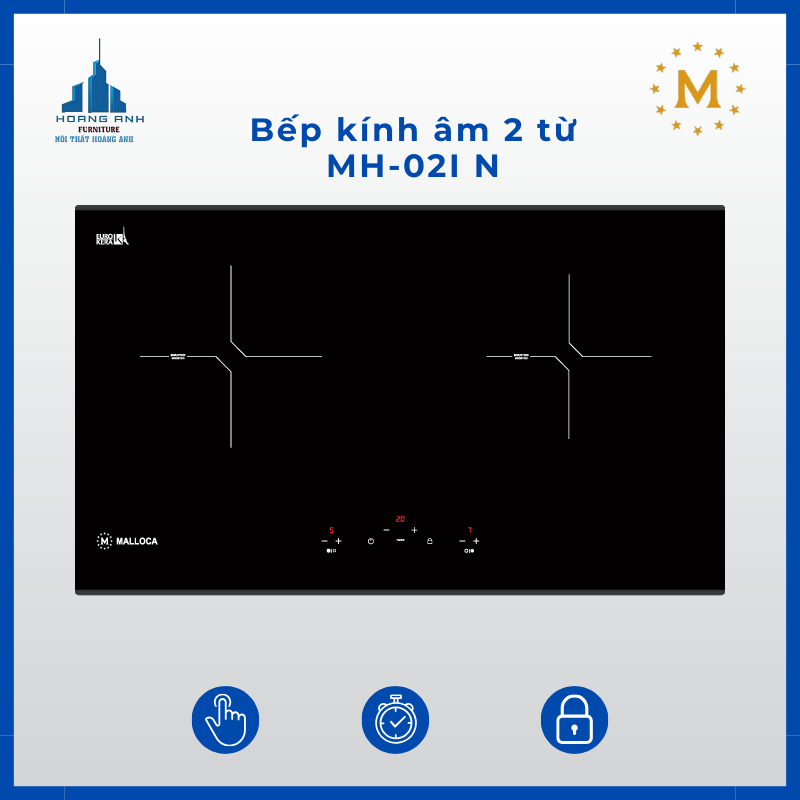 Bếp kính âm 2 từ Malloca MH-02I N