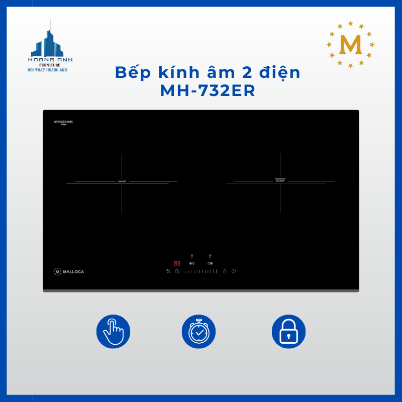 Bếp kính âm 2 điện Malloca MH-732-ER