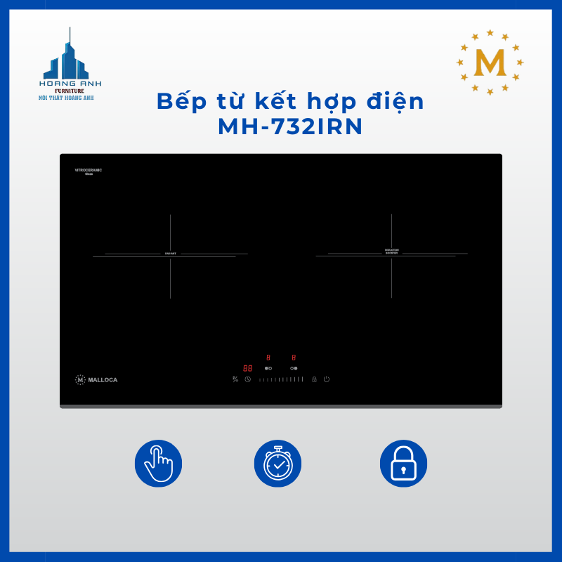 Bếp kính âm 1 điện và 1 từ Malloca MH-732 IRN