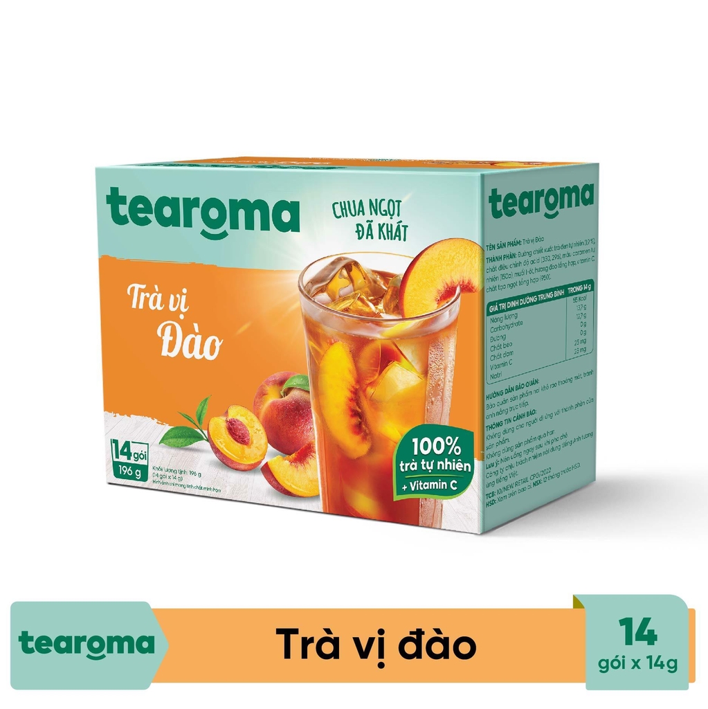 Thùng Trà Tearoma hòa tan vị Đào hộp 196g (14 gói x 14g) - Thùng 24 Hộp