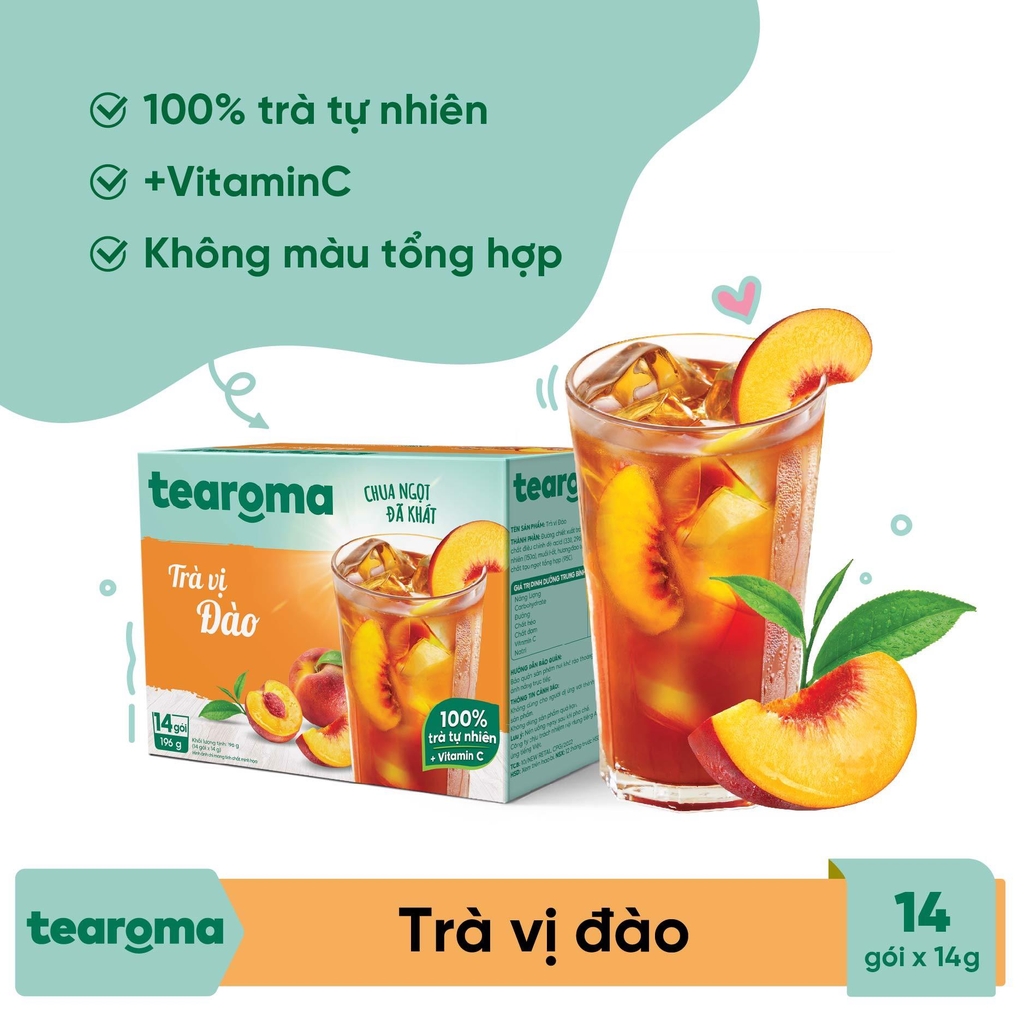 Thùng Trà Tearoma hòa tan vị Đào hộp 196g (14 gói x 14g) - Thùng 24 Hộp