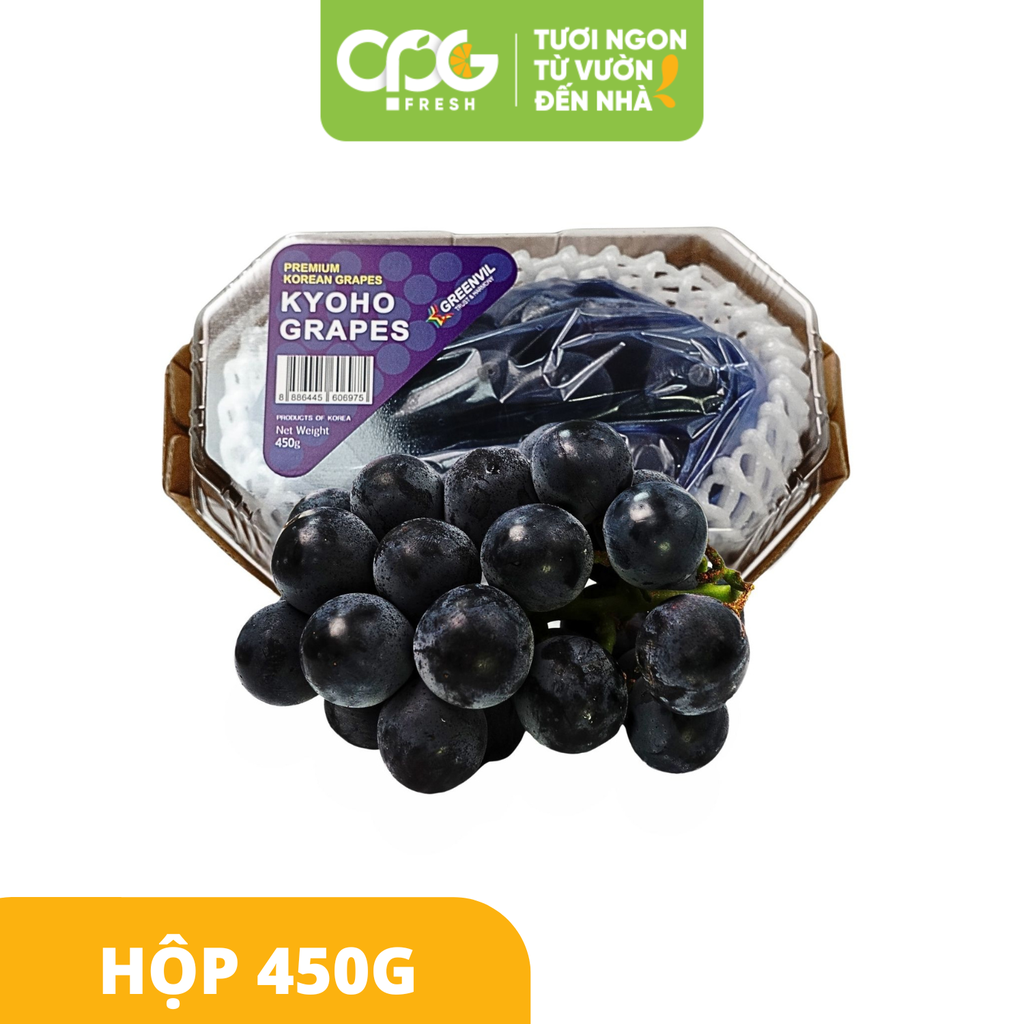 Nho đen không hạt Kyoho Hàn Quốc (Size 25-30mm) Thùng 4.05kg (450g x 9 hộp)