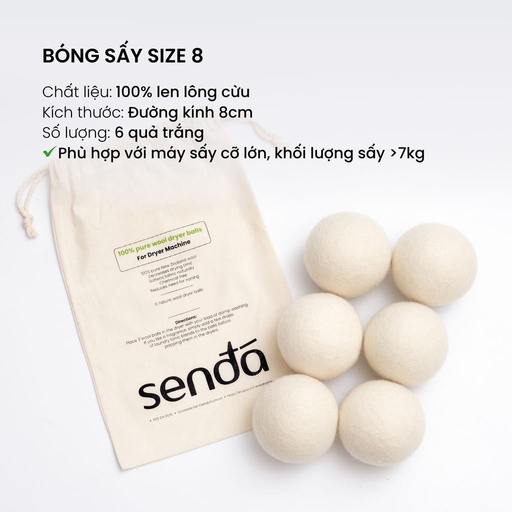 Bóng sấy quần áo len lông cừu,  Wool Dryer Balls 7cm 8cm dùng cho máy sấy quần áo