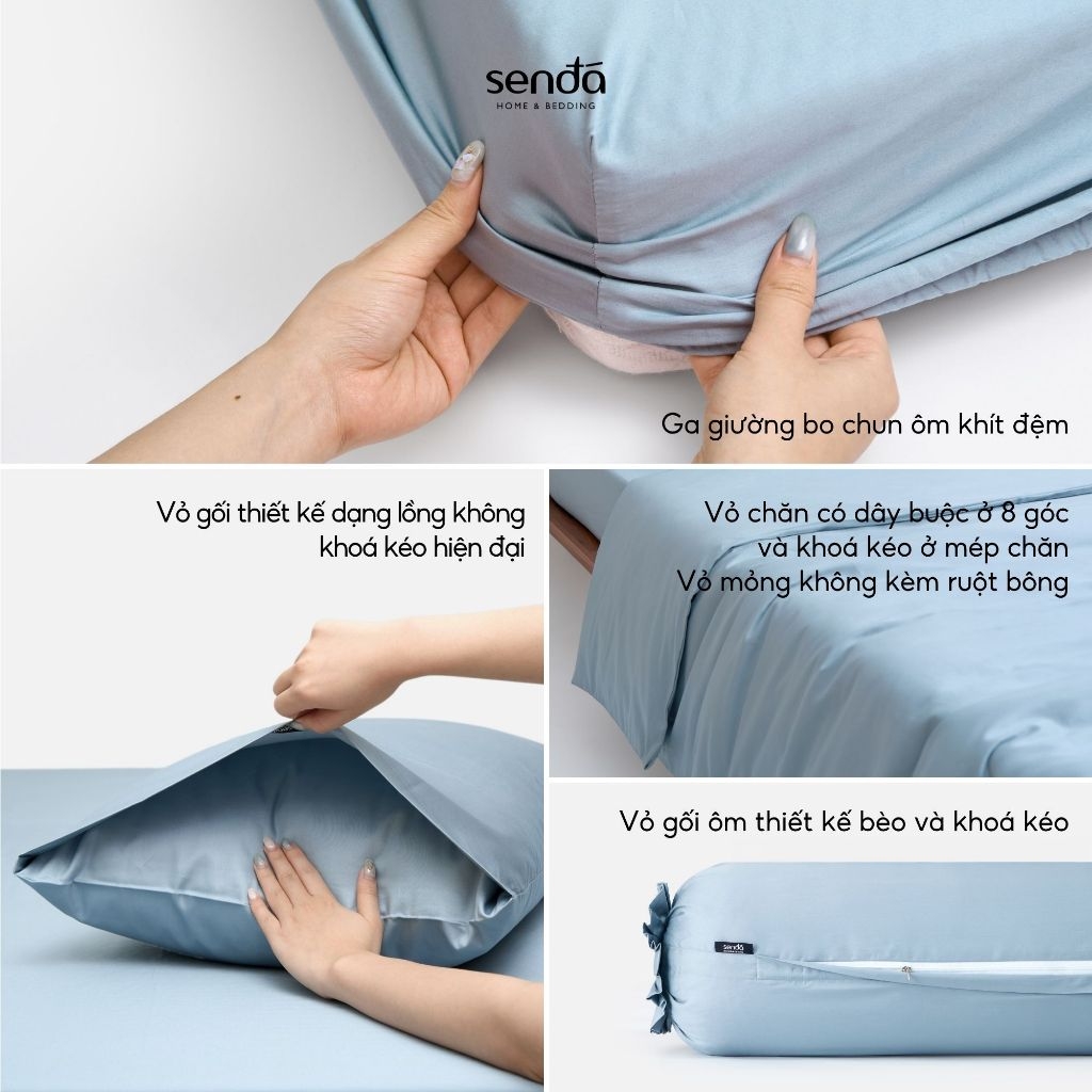 Bộ chăn ga gối 5 món Cotton Sateen 50S trơn màu