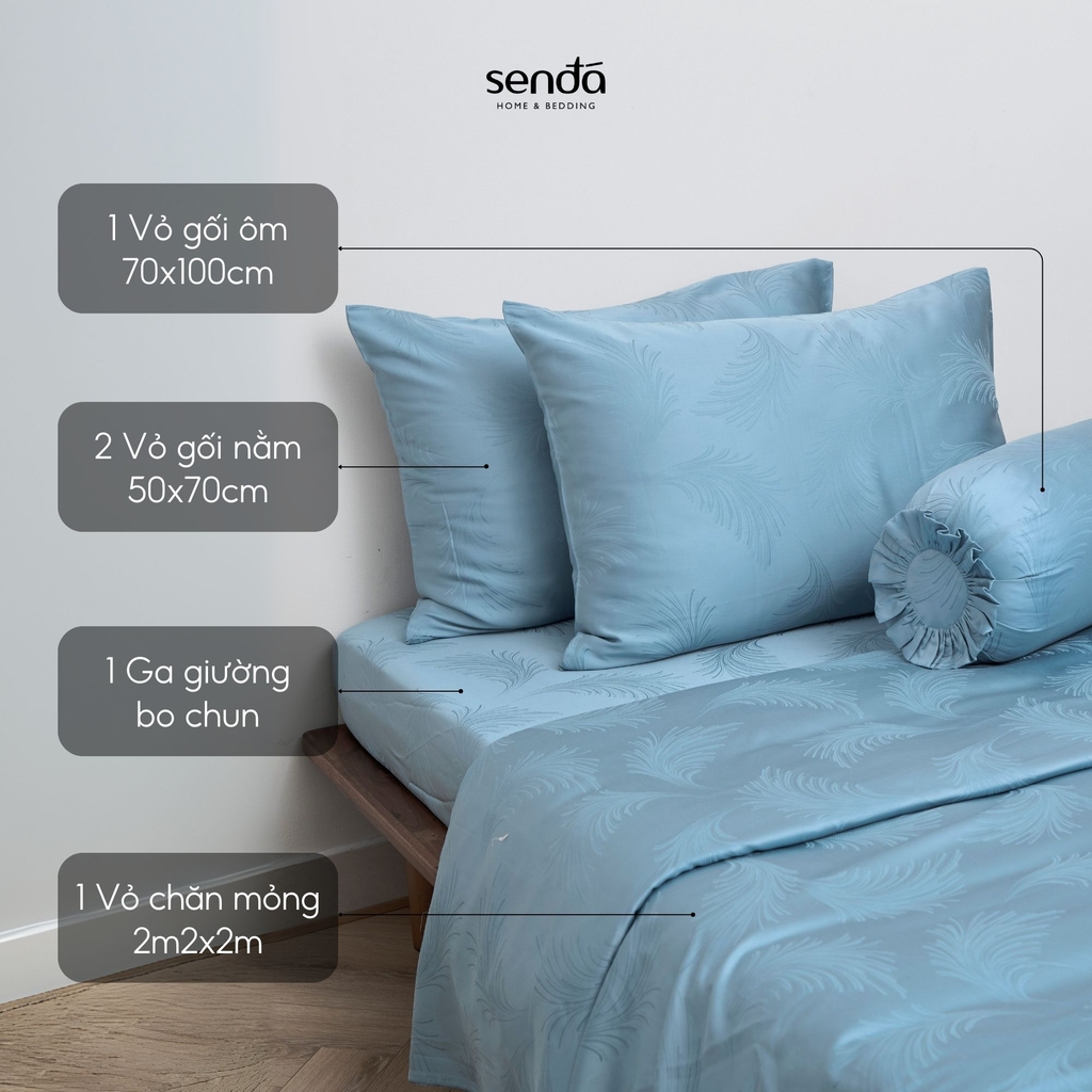 Bộ chăn ga gối 5 món Lụa Tencel Jacquard vân gấm - 19 be sáng