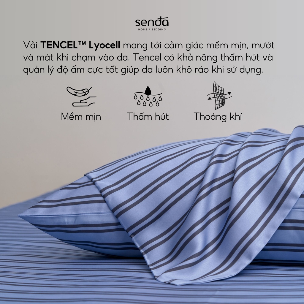 Vỏ gối Lụa Tencel họa tiết kẻ sọc - Sọc xanh navy