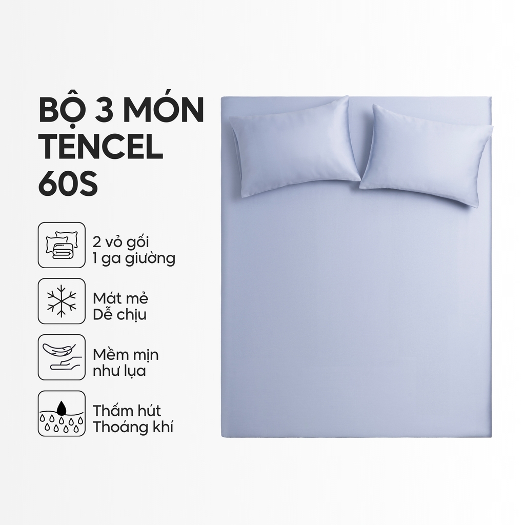 Bộ ga gối 3 món Lụa Tencel trơn màu
