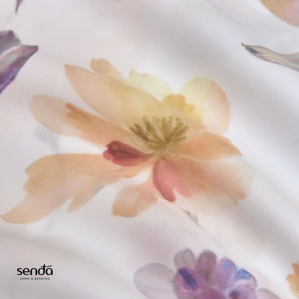 Bộ ga gối 3 món Lụa Tencel 60S họa tiết - Cúc cam