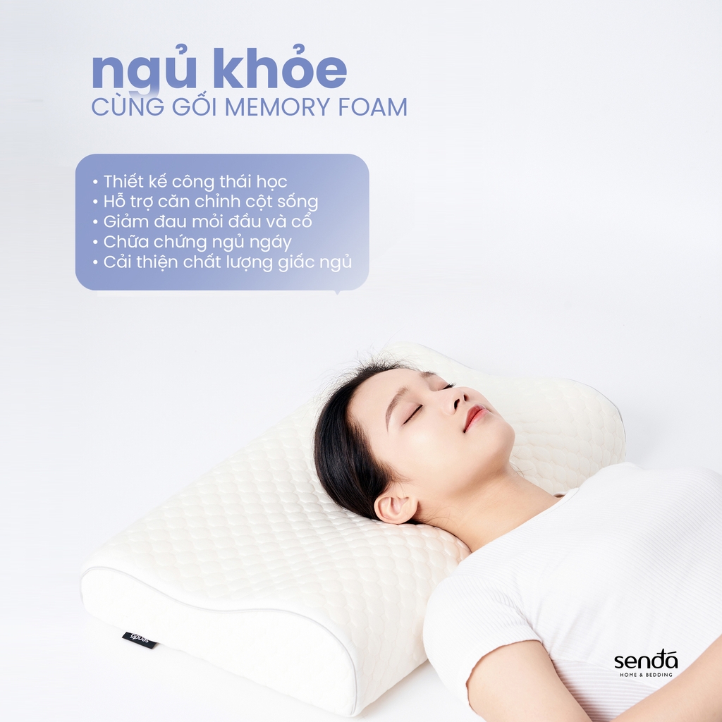 Gối cao su non chống đau mỏi cổ vai gáy, ruột gối ngủ công thái học Memory Foam người lớn cao cấp