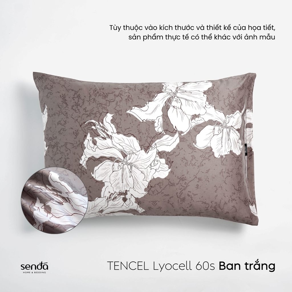 Vỏ gối nằm Lụa Tencel 60S họa tiết - Ban trắng