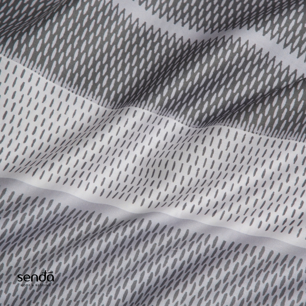 Bộ ga gối 3 món Lụa Tencel 60S họa tiết - Kẻ lưới xám