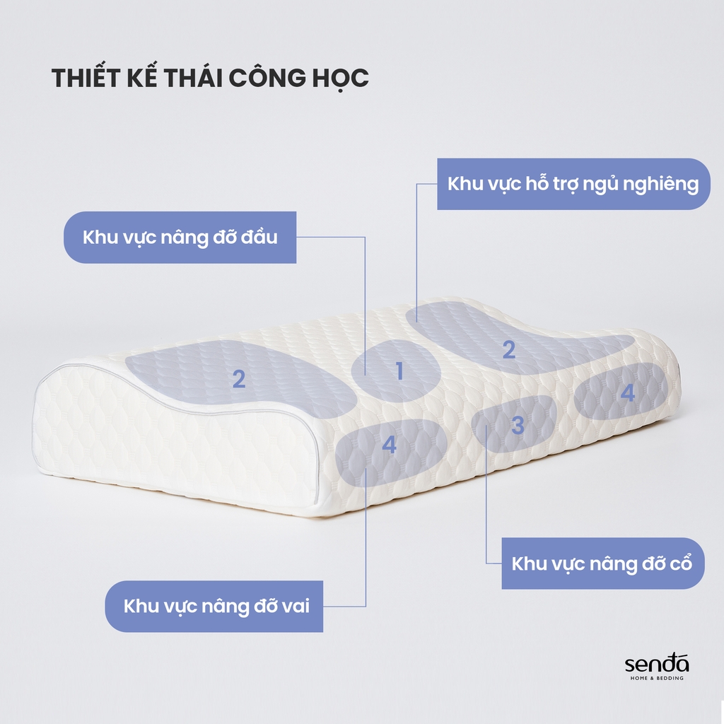 Gối cao su non chống đau mỏi cổ vai gáy, ruột gối ngủ công thái học Memory Foam người lớn cao cấp