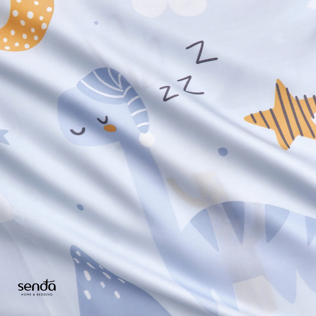 Bộ ga gối 3 món cho bé Lụa Tencel họa tiết - Dino xanh