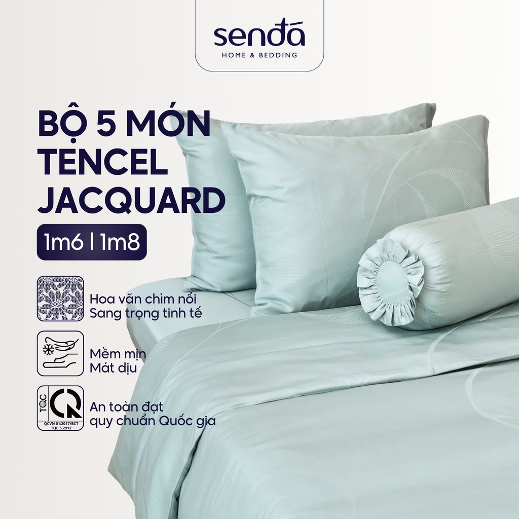Bộ chăn ga gối 5 món Lụa Tencel Jacquard vân gấm