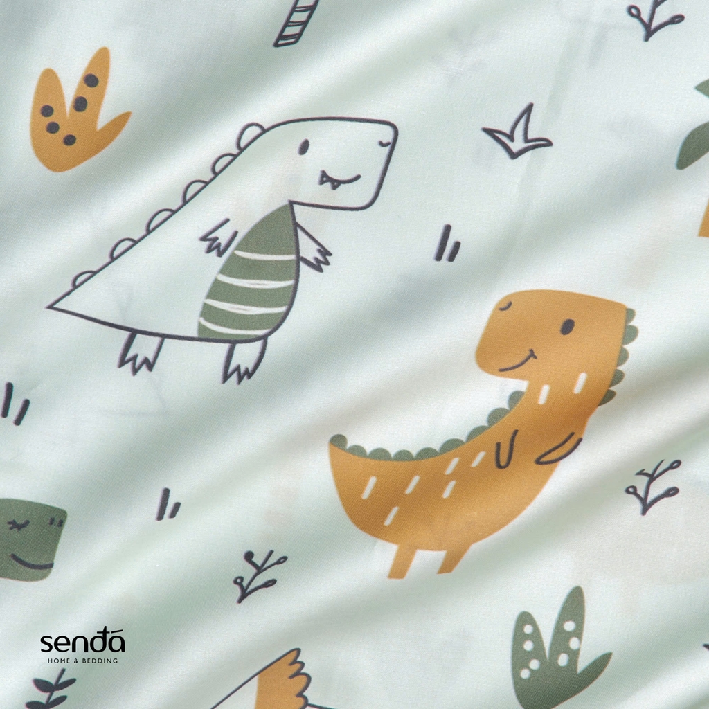 Bộ ga gối 3 món cho bé Lụa Tencel họa tiết - Khủng long nhí