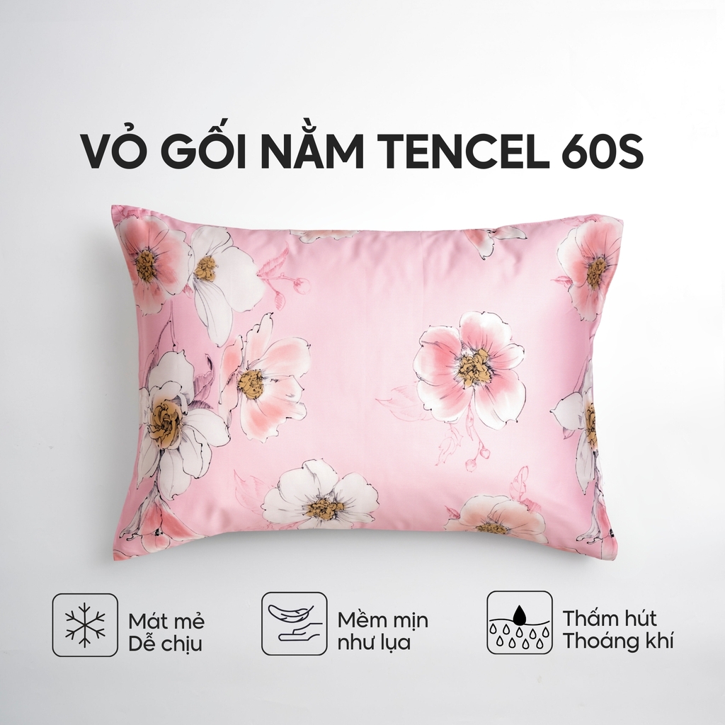 Vỏ gối nằm Lụa Tencel 60S họa tiết - Xuân hồng