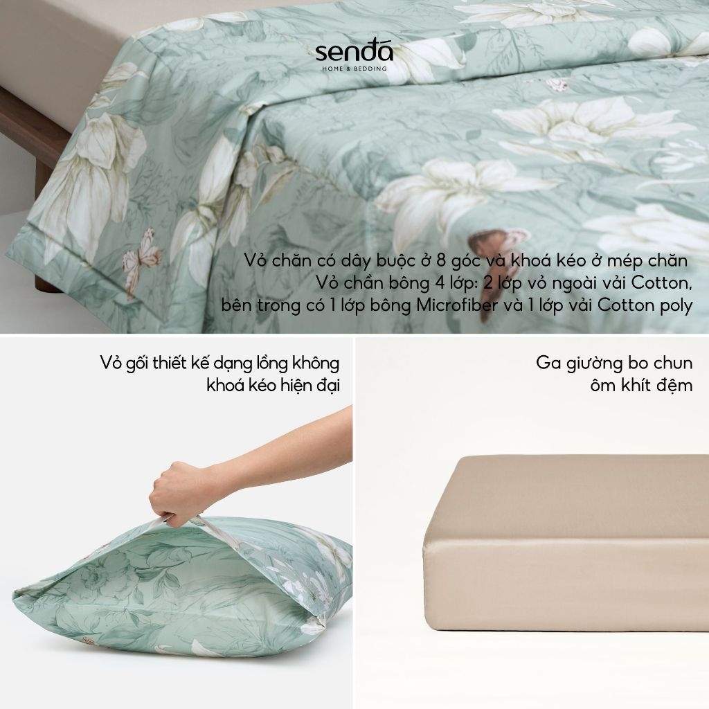 Bộ chăn ga gối 4 món (chăn chần bông) Cotton 40S họa tiết - Ly ly