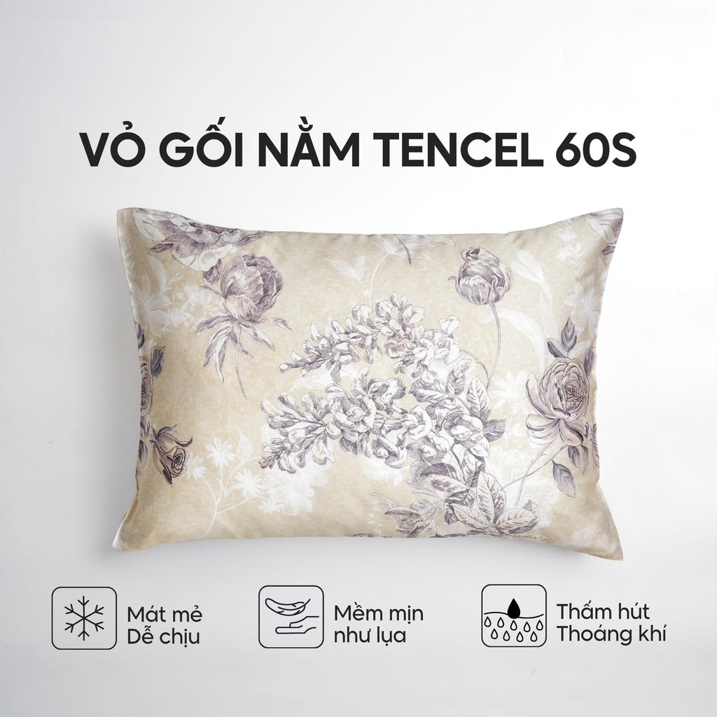 Vỏ gối nằm Lụa Tencel 60S họa tiết - Kim ngân
