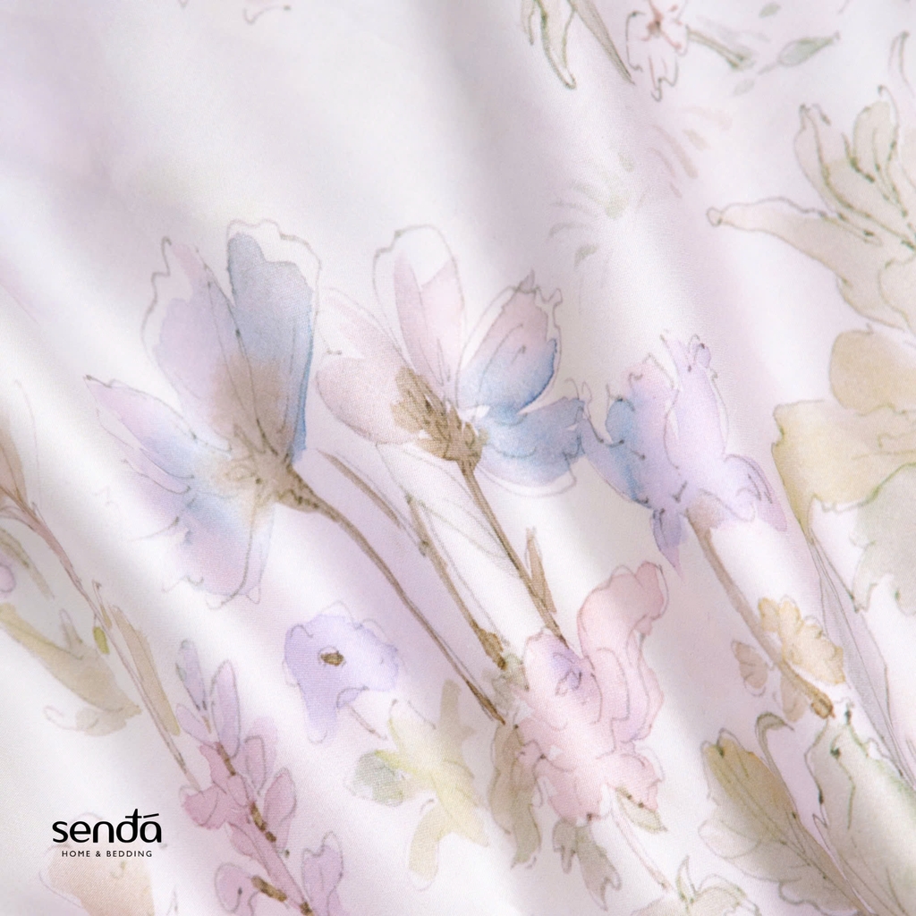 Vỏ chăn chần bông Lụa Tencel 60S họa tiết - Hoa Hồng