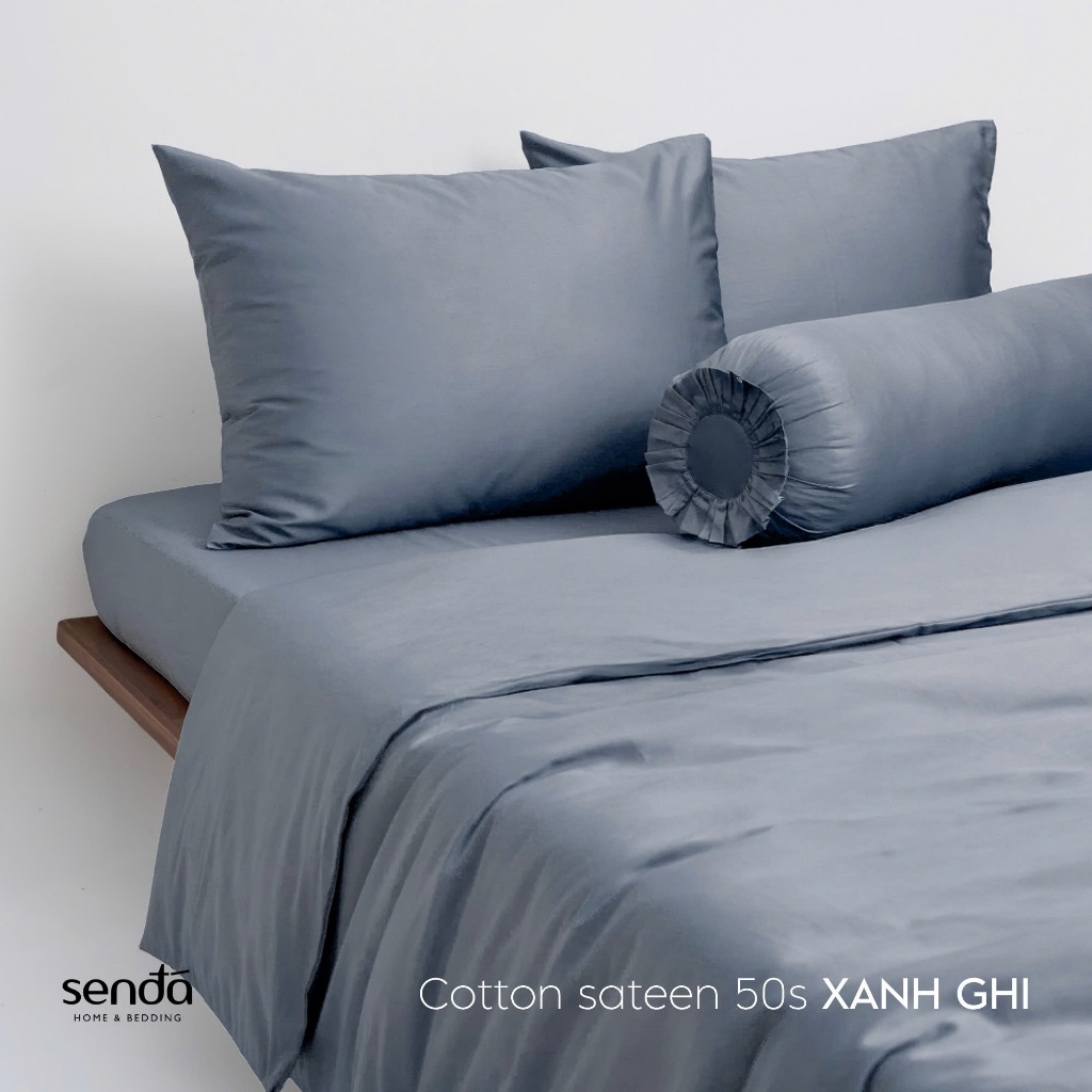 Bộ chăn ga gối 5 món Cotton Sateen 50S trơn màu