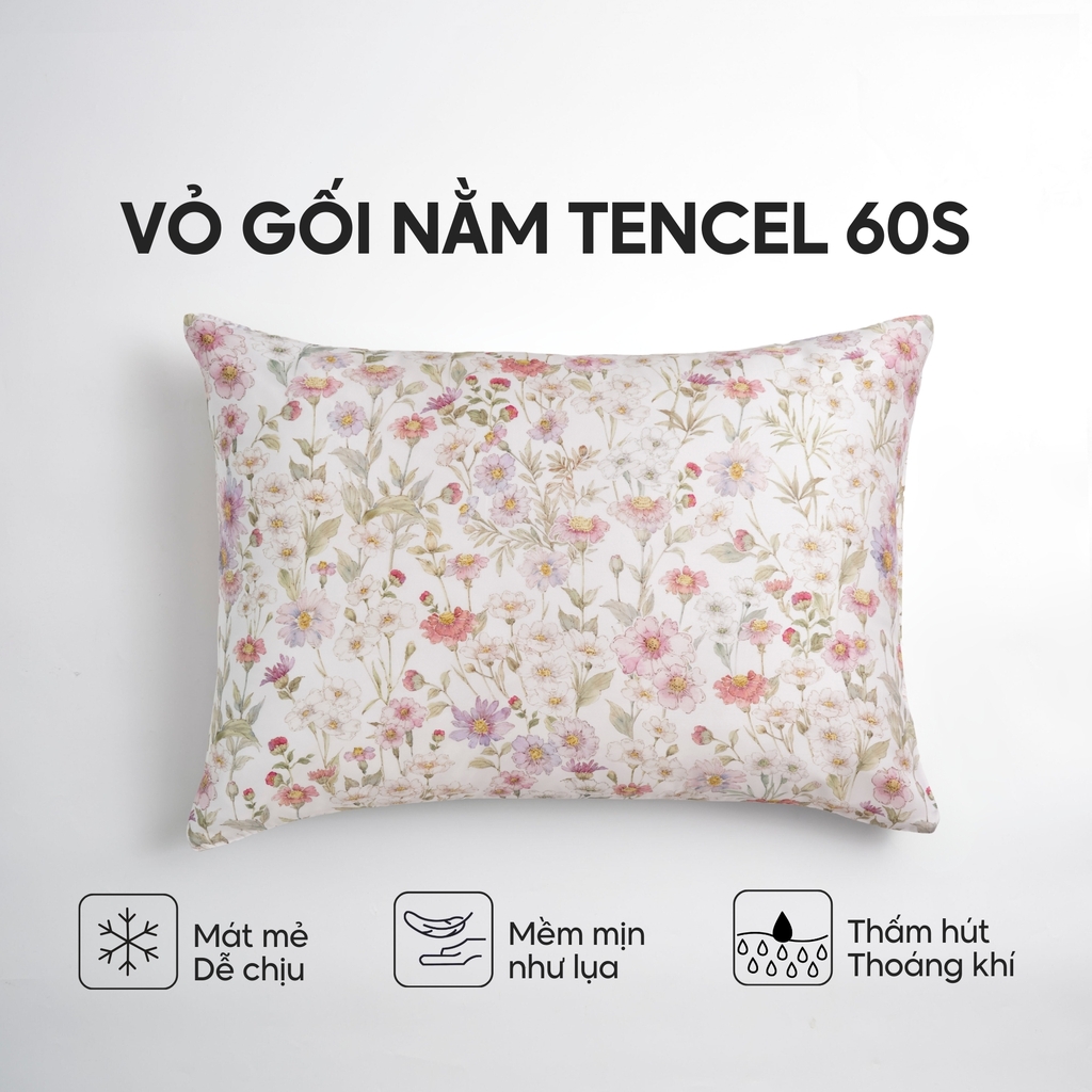 Vỏ gối nằm Lụa Tencel 60S họa tiết - Pansy hồng
