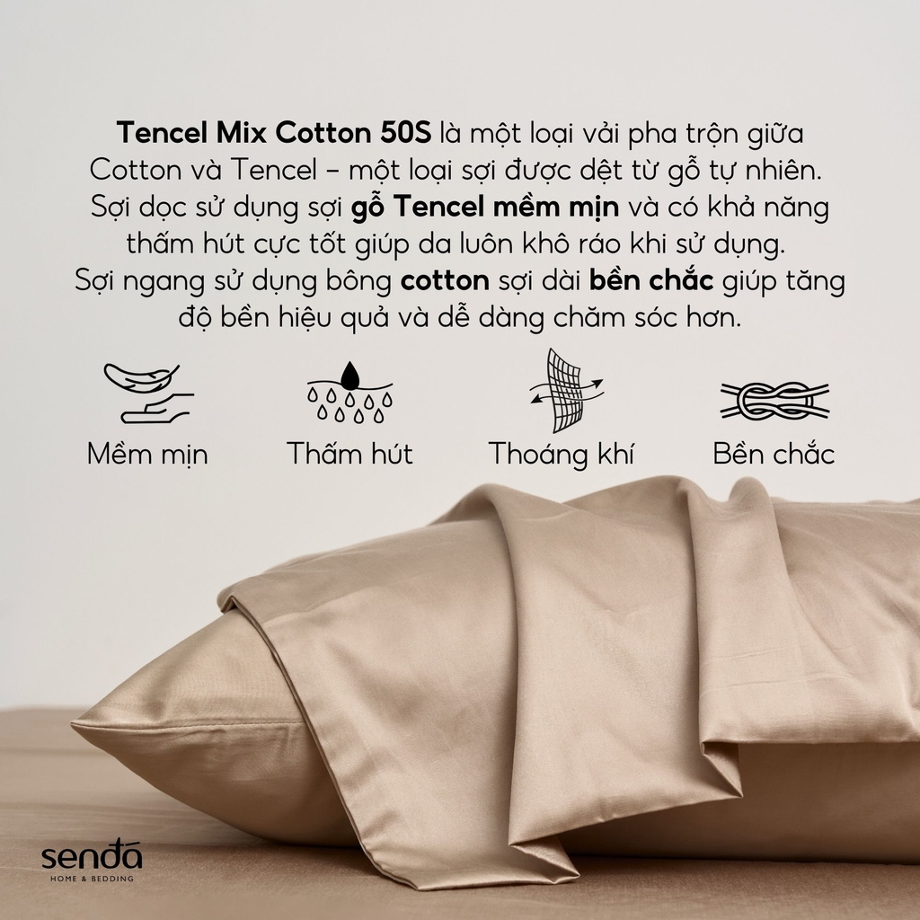 Bộ ga gối 3 món Tencel Cotton trơn màu