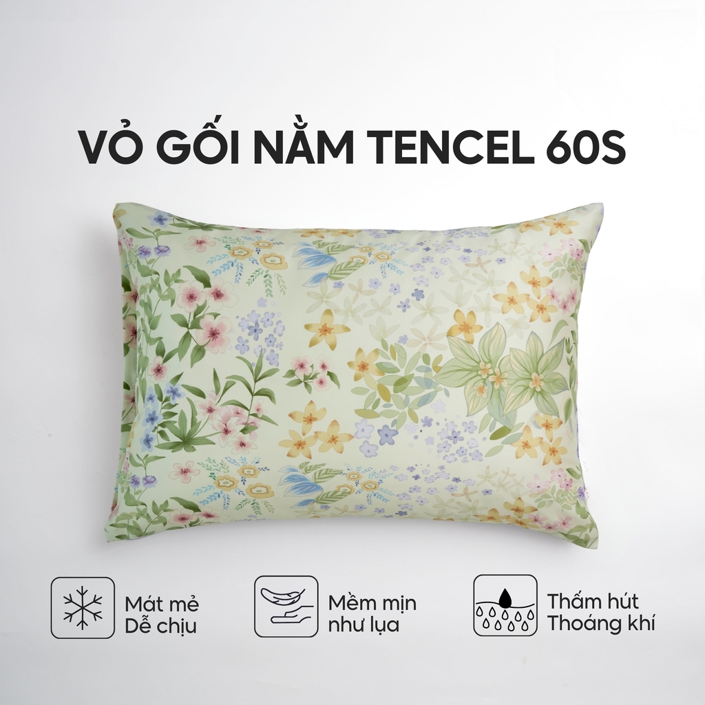 Vỏ gối nằm Lụa Tencel 60S họa tiết - Hoa sao xanh
